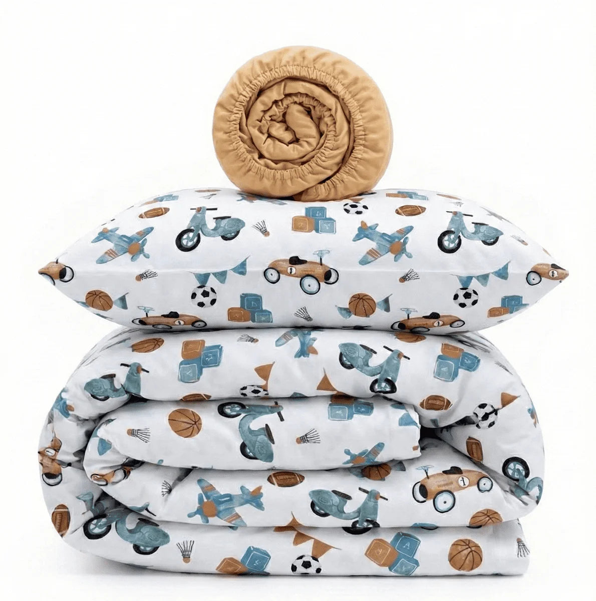 Retro Cars Print Poplin Crib Bedding Set (Caramel)