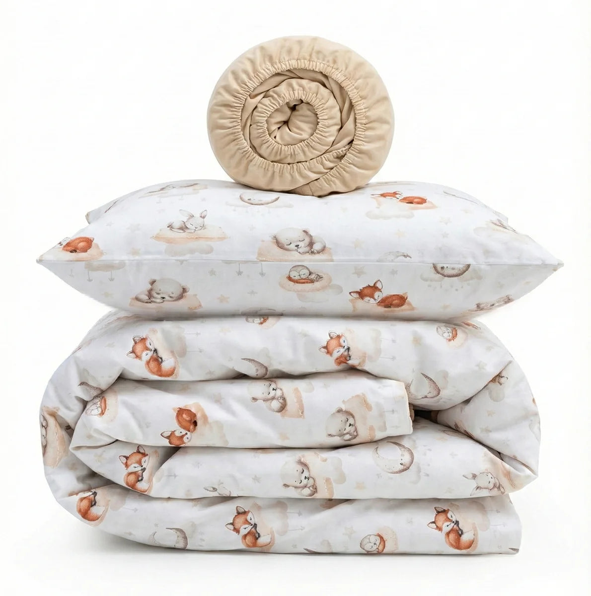 Sleepy Fox Print Poplin Crib Bedding Set