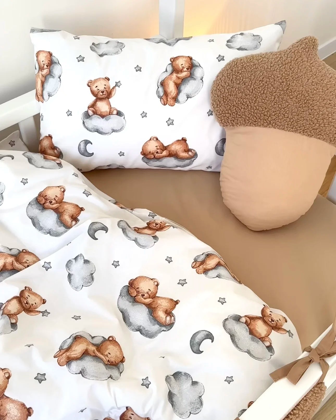Bear Оn Cloud Print Poplin Crib Bedding Set