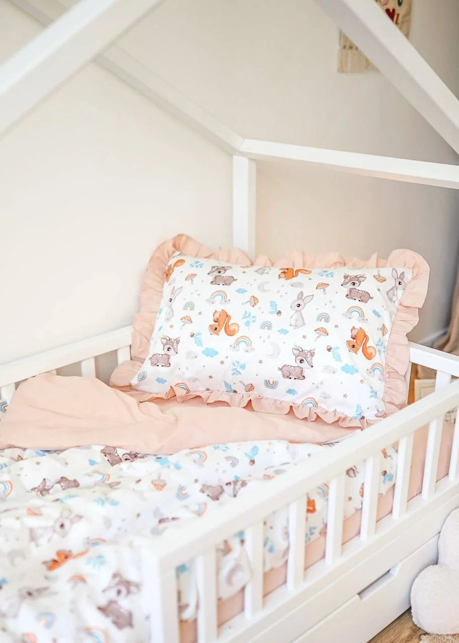 Squirrel Print Satin&Poplin Crib Bedding Set
