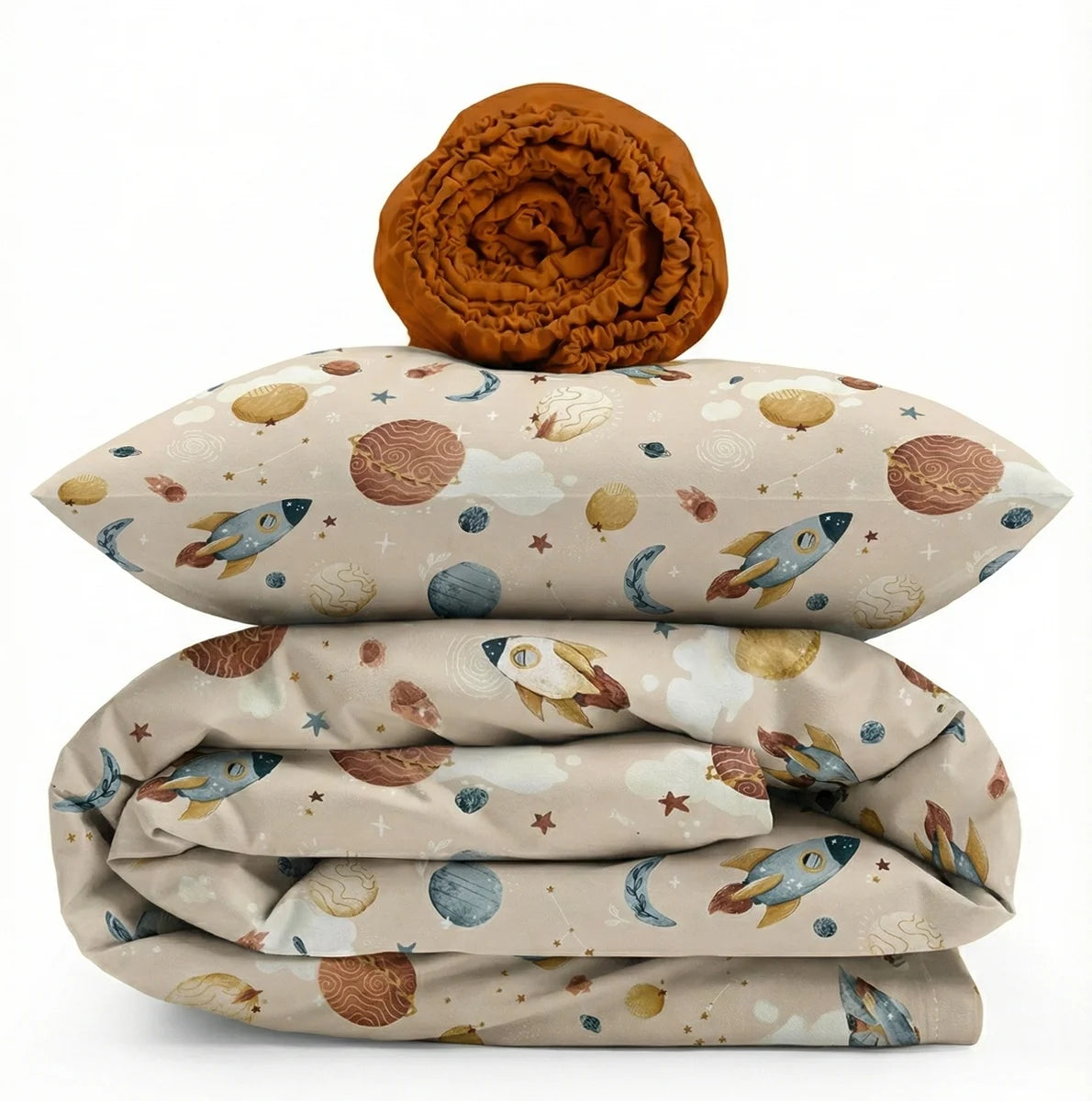 Space Terracotta Print Satin&Poplin Crib Bedding Set