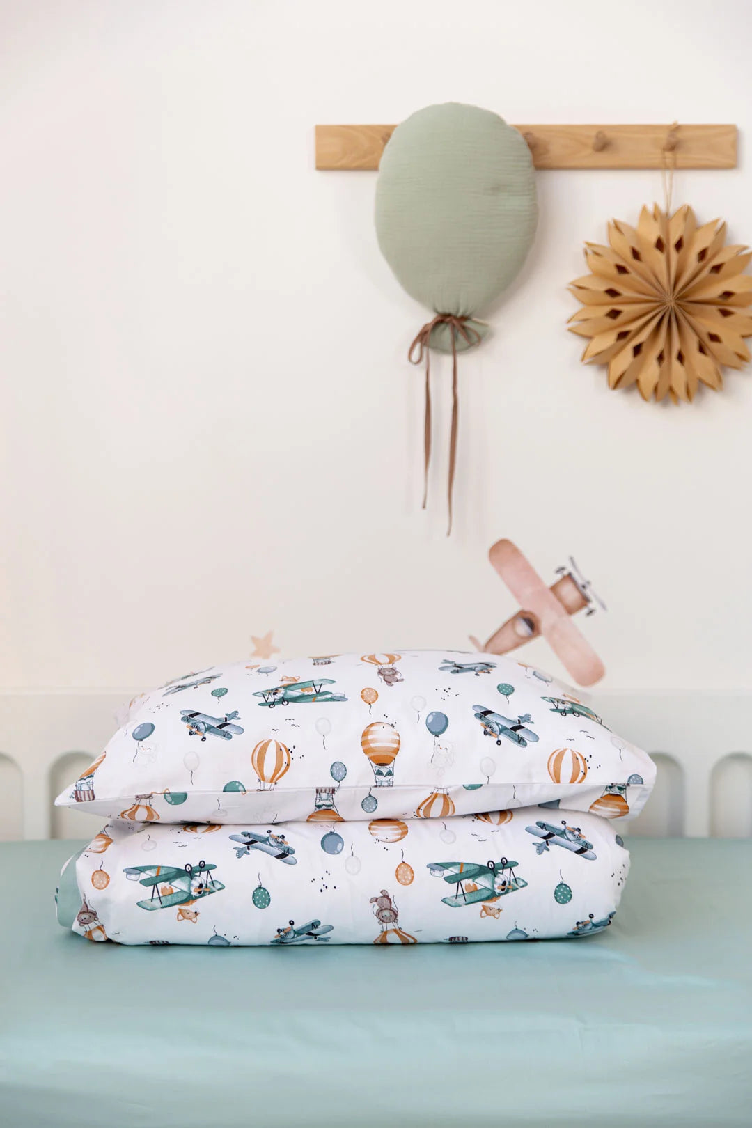 Balloon Print Poplin Crib Bedding Set (Mint)