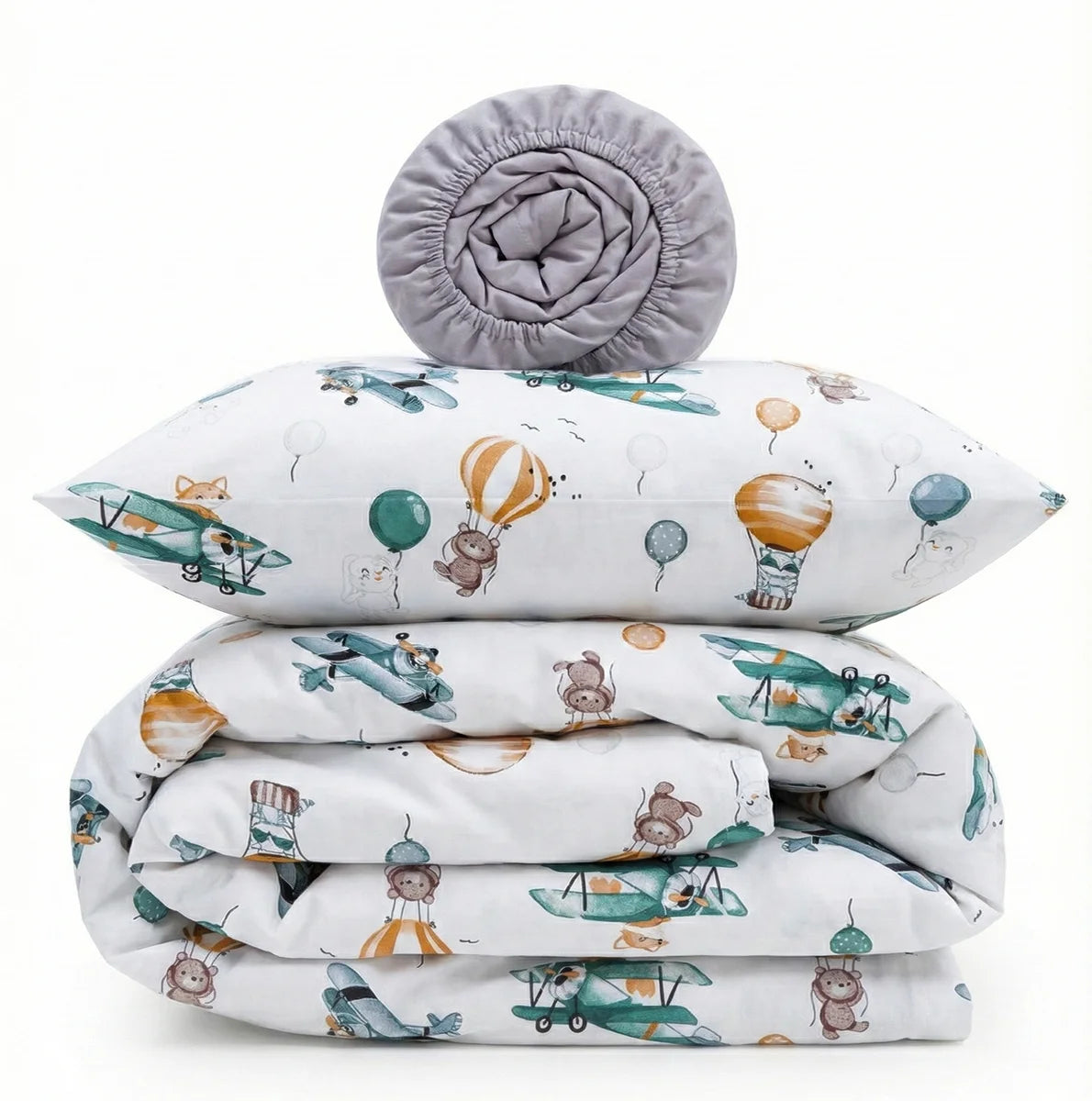 Balloon Print Poplin Crib Bedding Set (Grey)