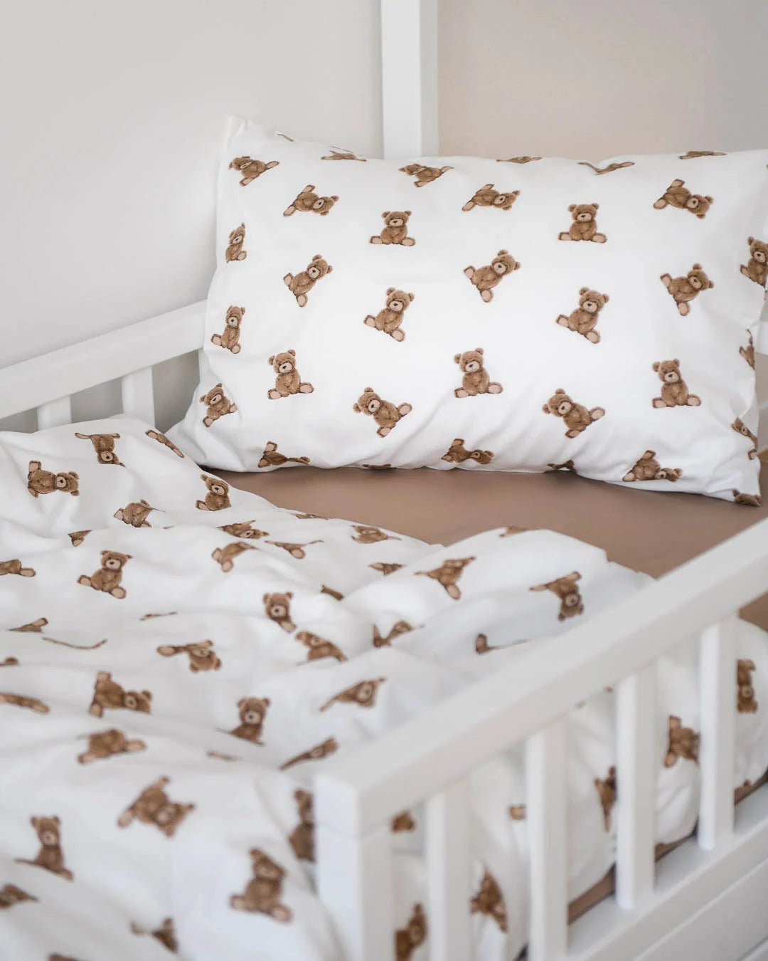 Teddy Print Satin&Poplin Crib Bedding Set