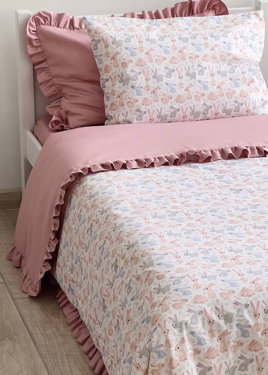 Sweet Bunnies Print Poplin Crib Bedding Set
