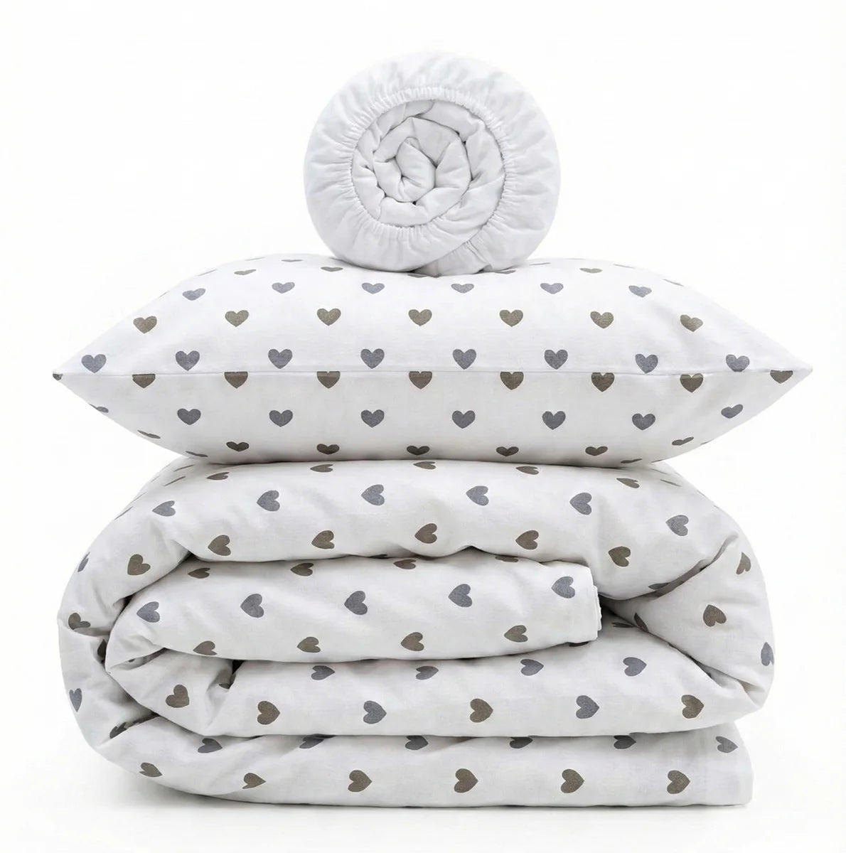 Soft Hearts Print Poplin Crib Bedding Set