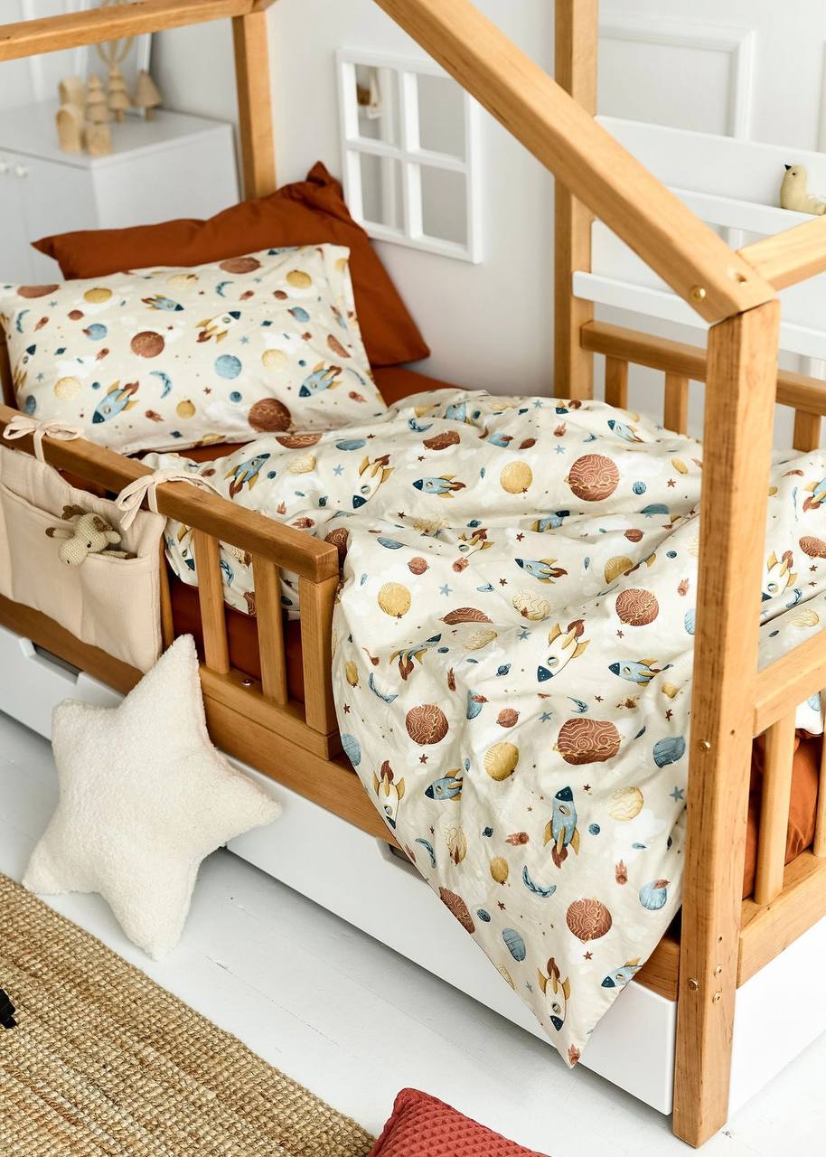 Space Terracotta Print Satin&Poplin Crib Bedding Set