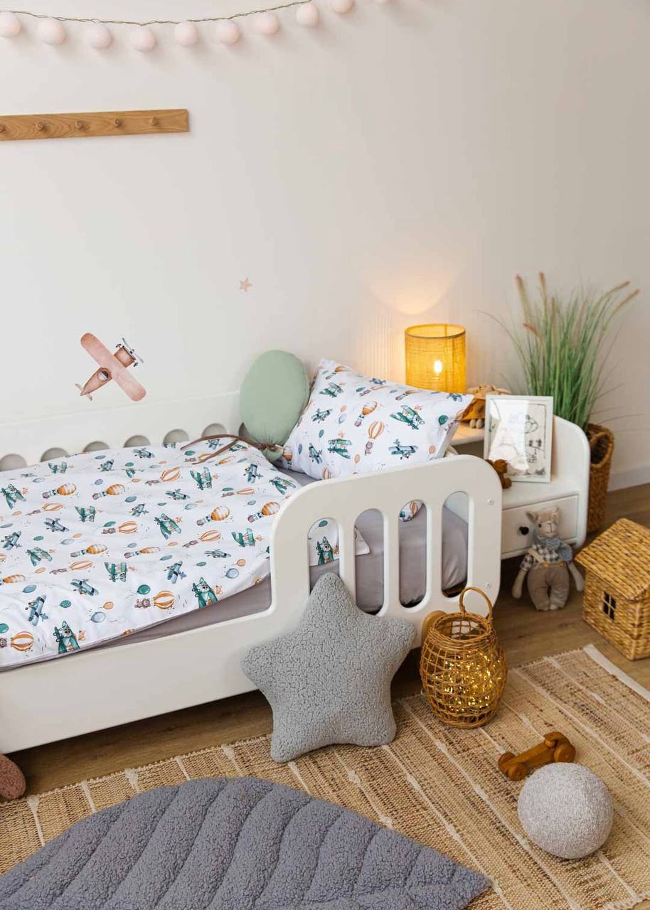 Balloon Print Poplin Crib Bedding Set (Grey)