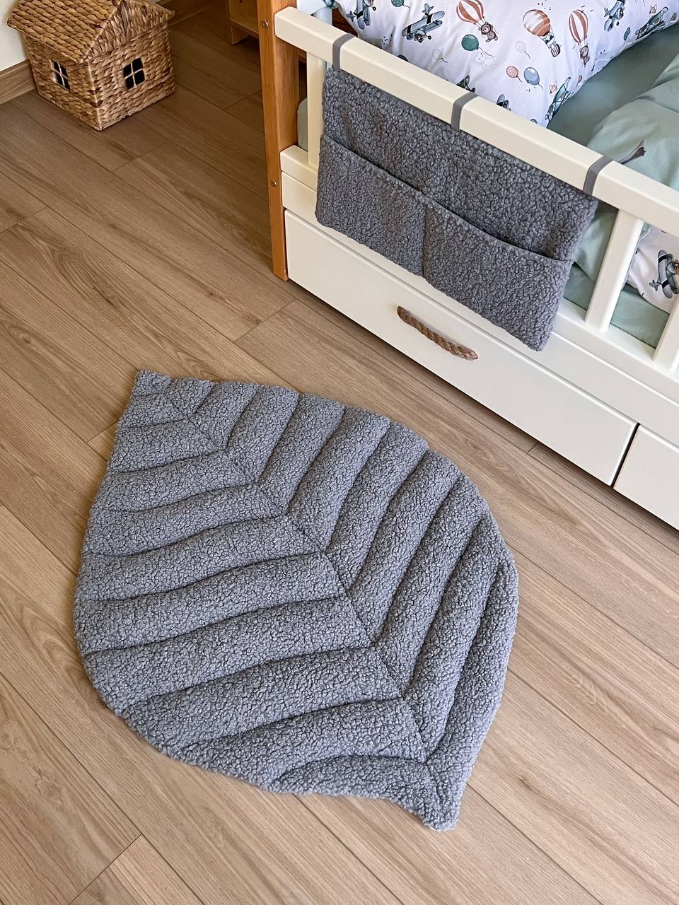 Grey Leaf Teddy Rug