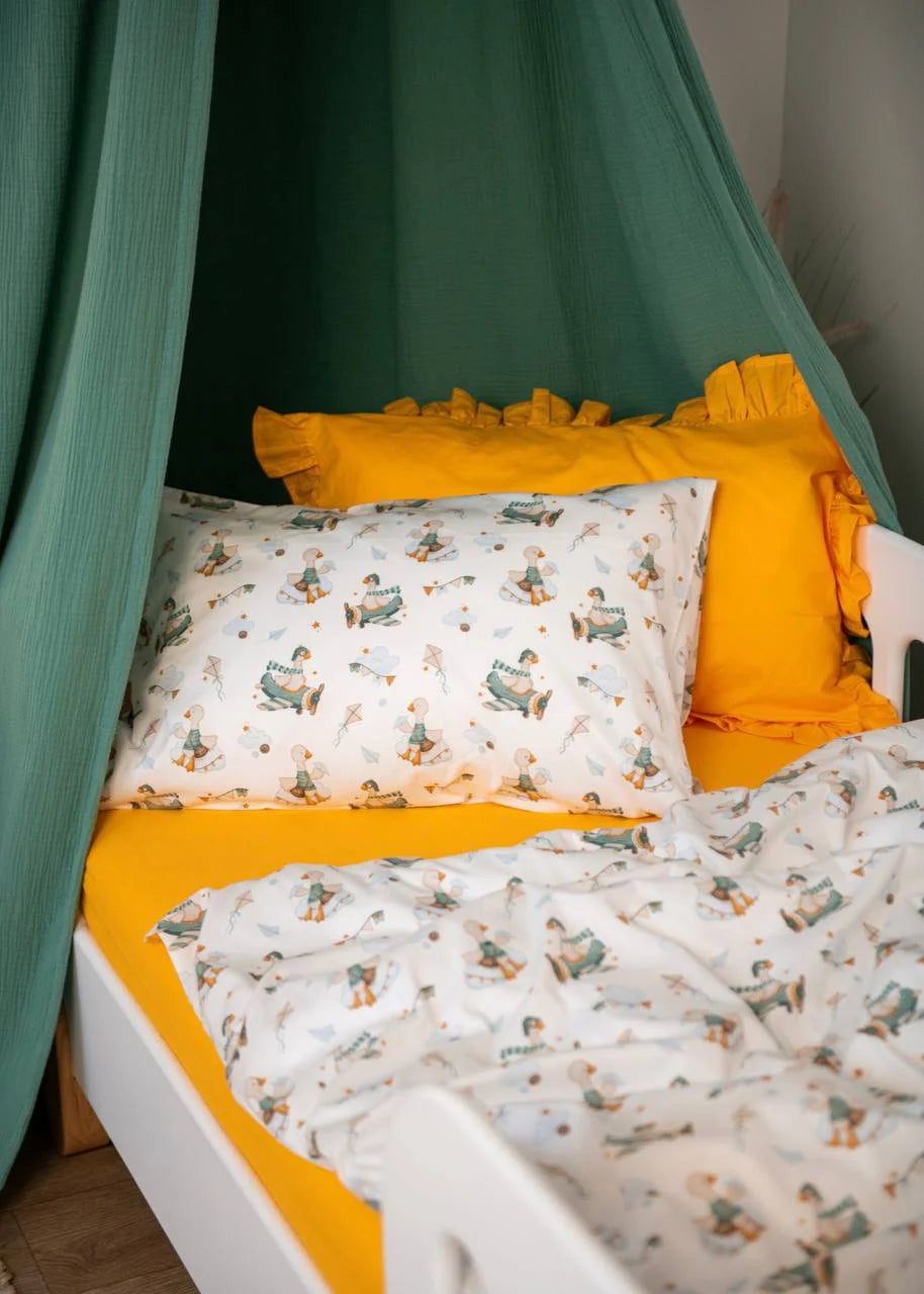 Goose Print Satin&Poplin Crib Bedding Set