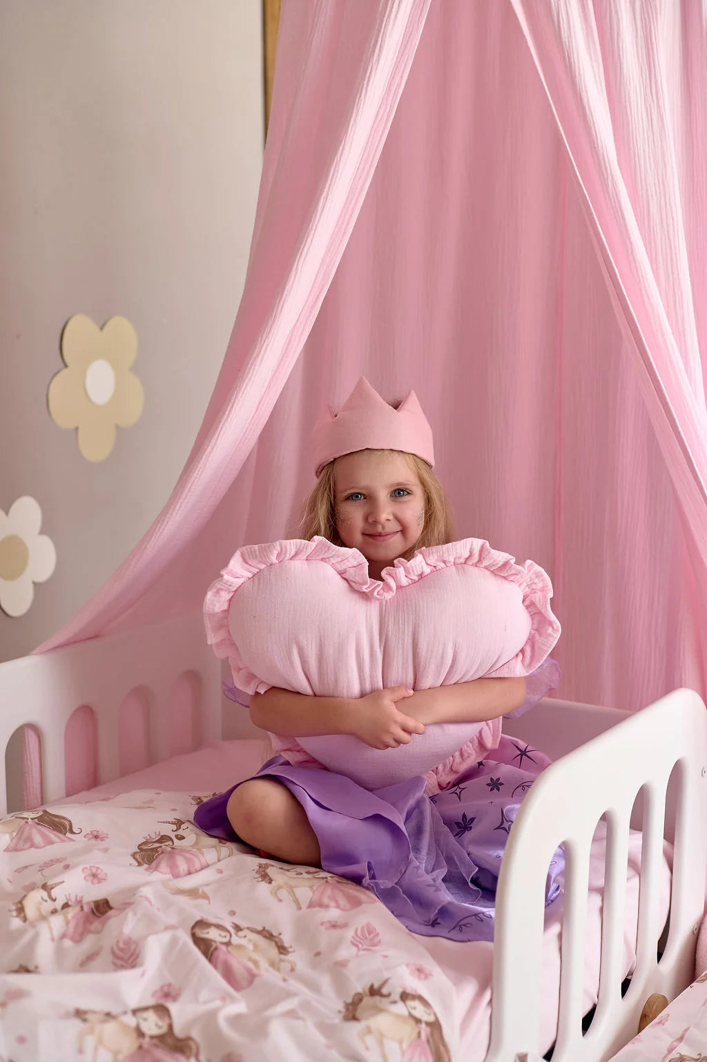 Princess Print Satin & Cotton Crib Bedding Set (Pink)