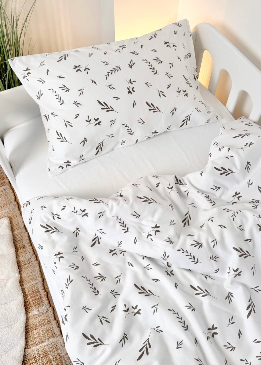Soft Leaf Print Cotton Flannel Crib Bedding Set
