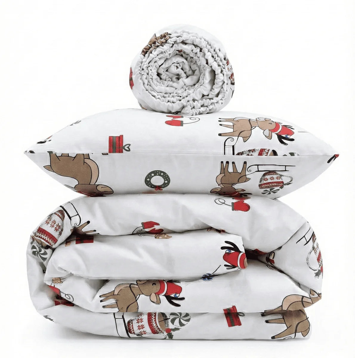 Christmas Deer Print Cotton Flannel Crib Bedding Set