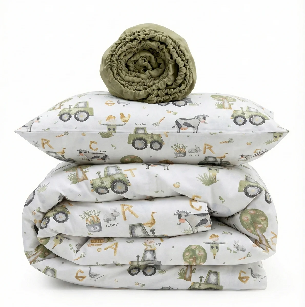 Farm Print Satin&Poplin Crib Bedding Set