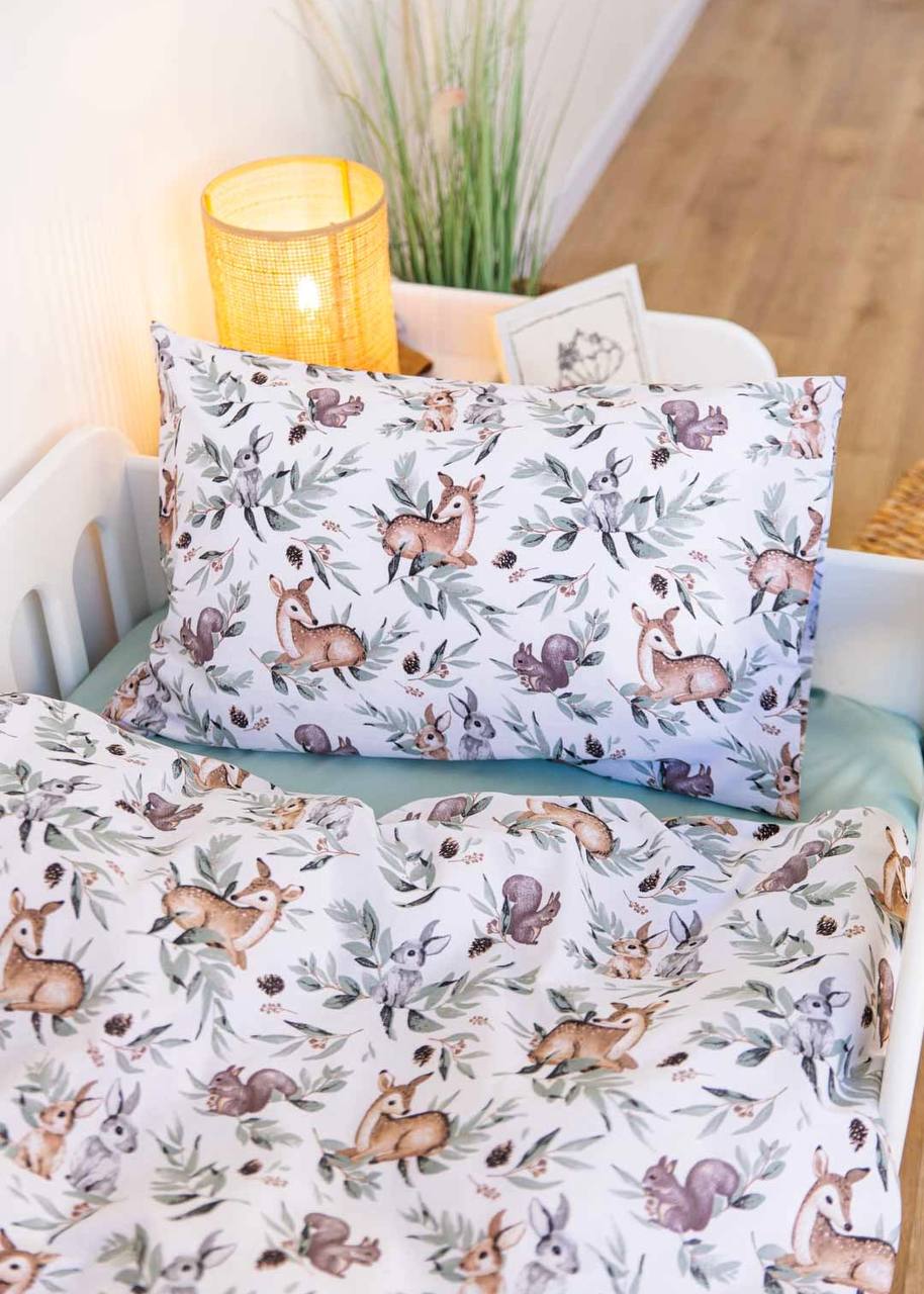 Deer Print Poplin Crib Bedding Set