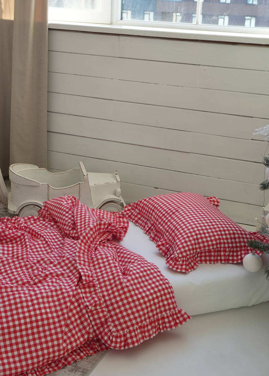 Red Poplin Plaid Crib Bedding Set