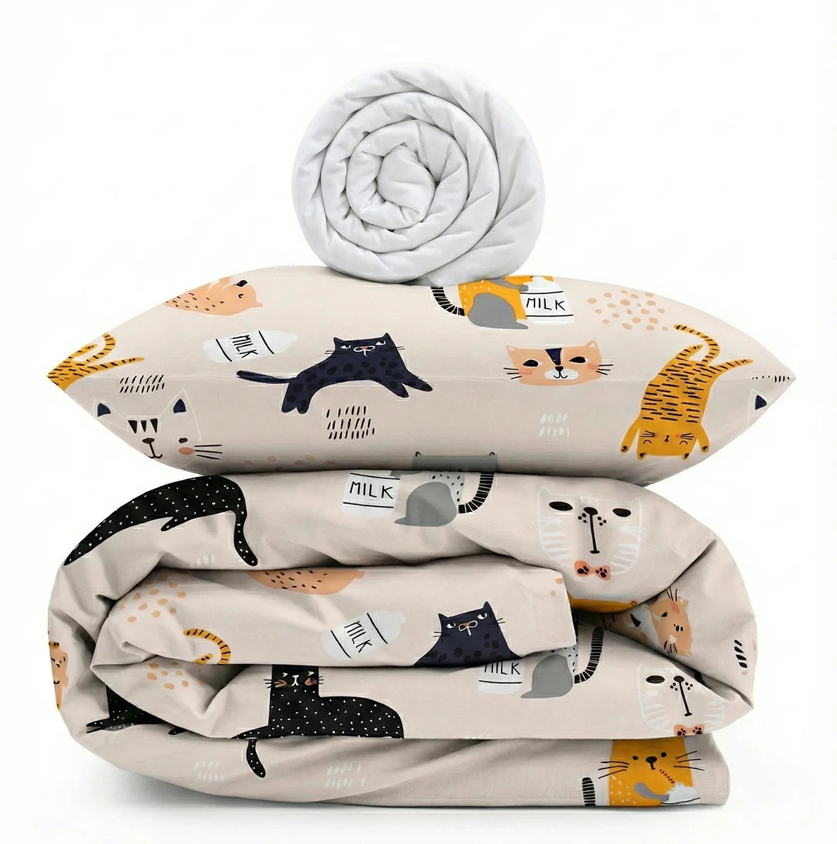 Milk Cats Print Poplin Crib Bedding Set