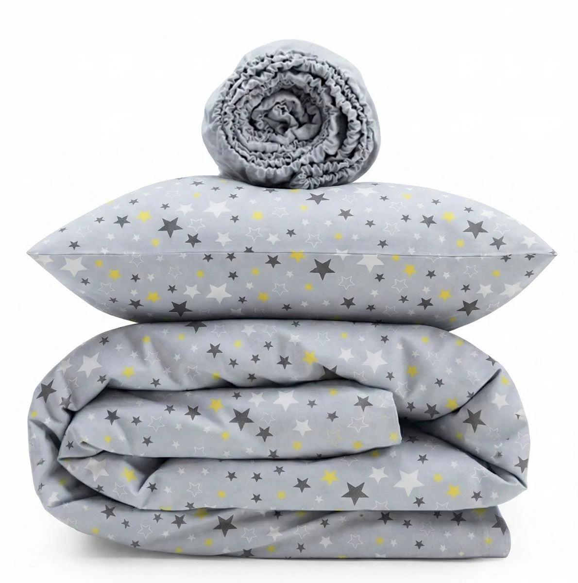 Grey Stars Print Poplin Crib Bedding Set
