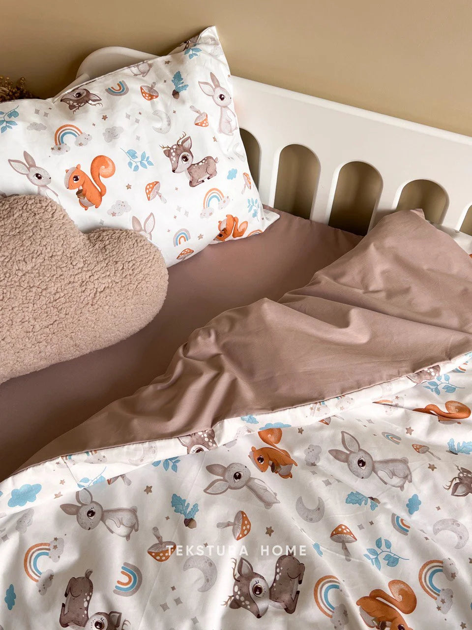 Squirrel Print Satin Crib Bedding Set