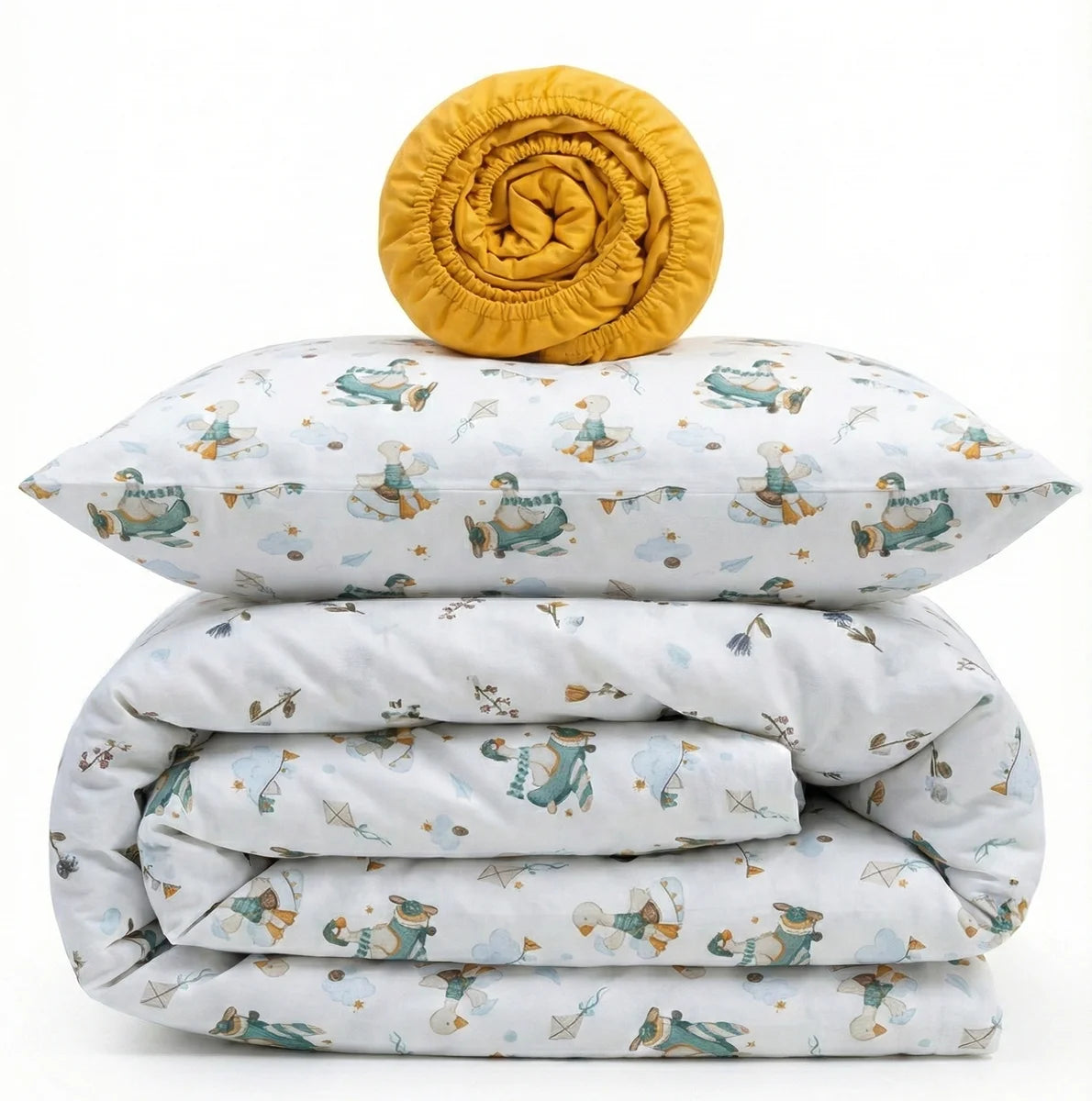 Goose Print Satin&Poplin Crib Bedding Set