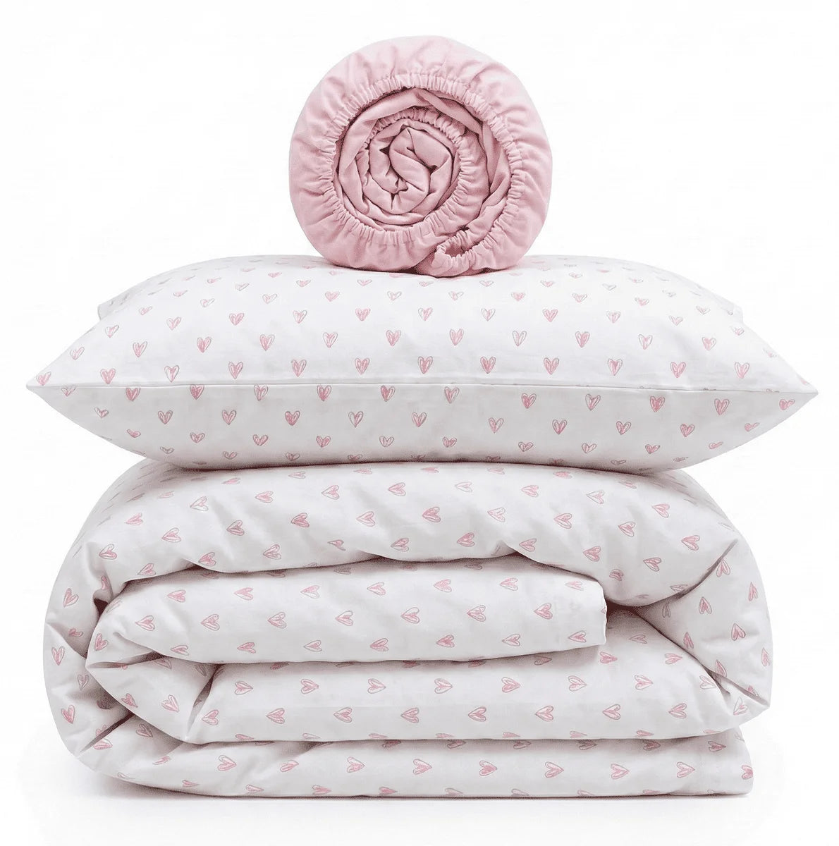 Pink Hearts Print Satin&Poplin Crib Bedding Set