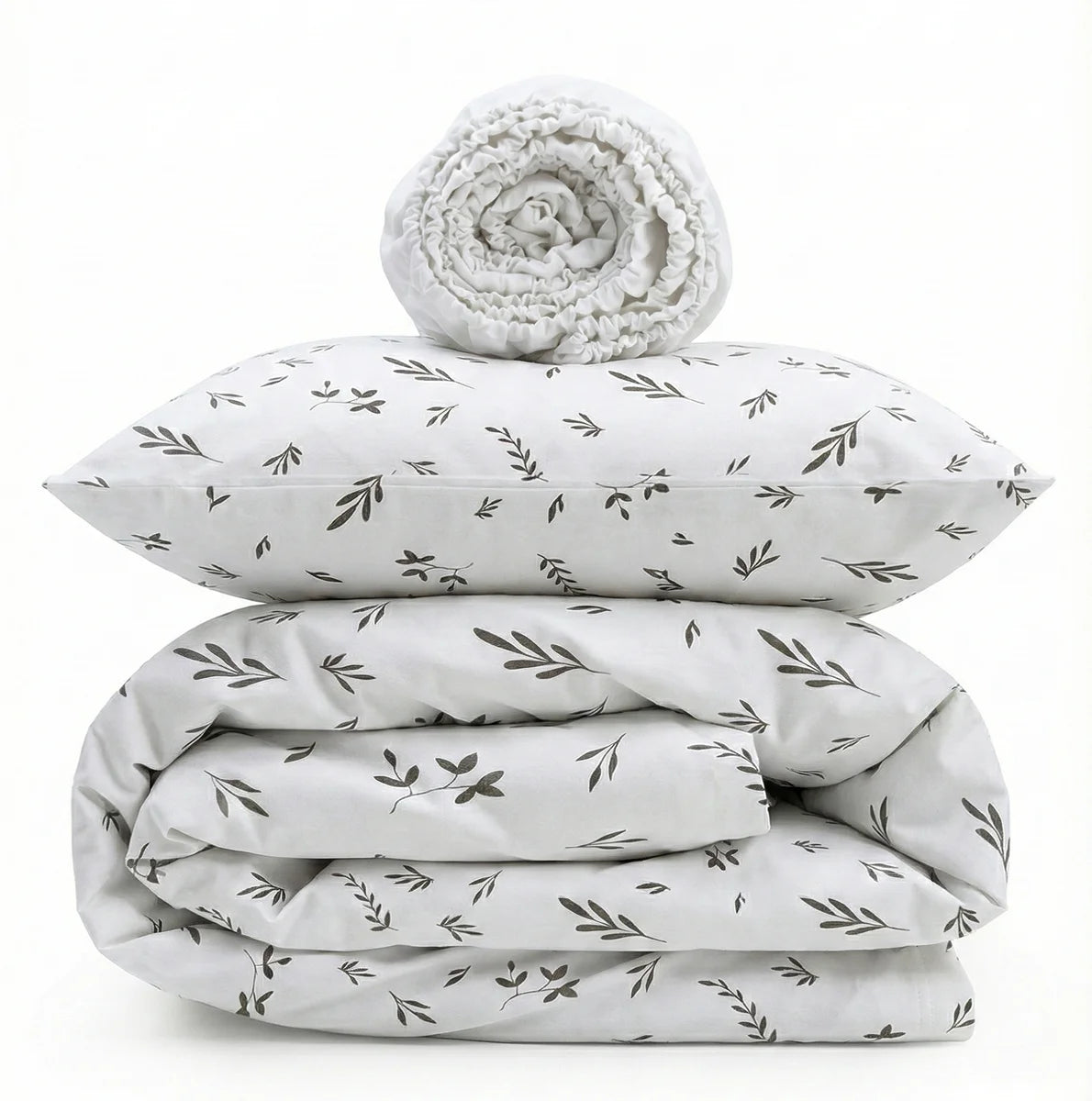 Soft Leaf Print Cotton Flannel Crib Bedding Set