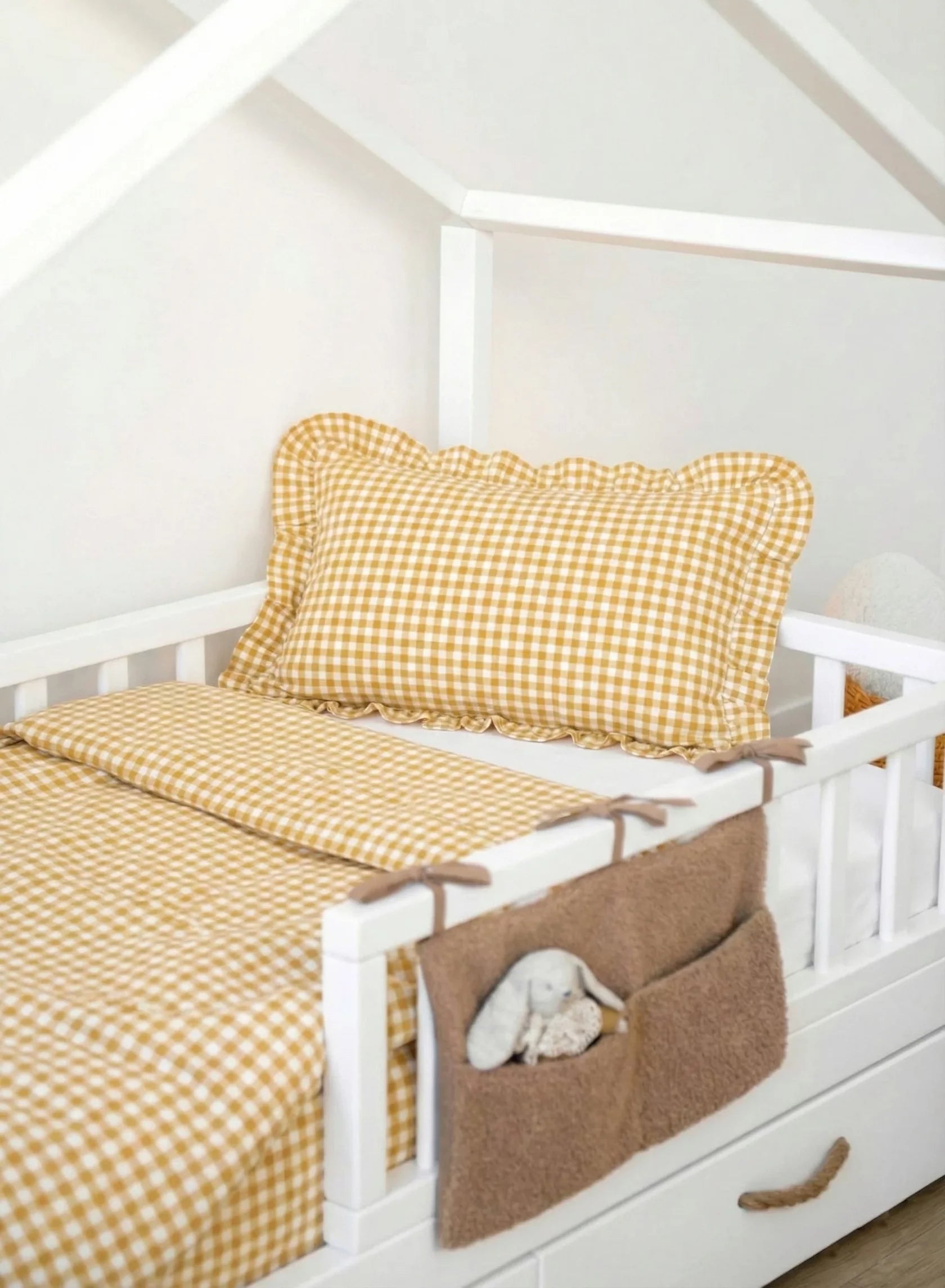Yellow Squares Washed Cotton Plaid Crib Bedding Set