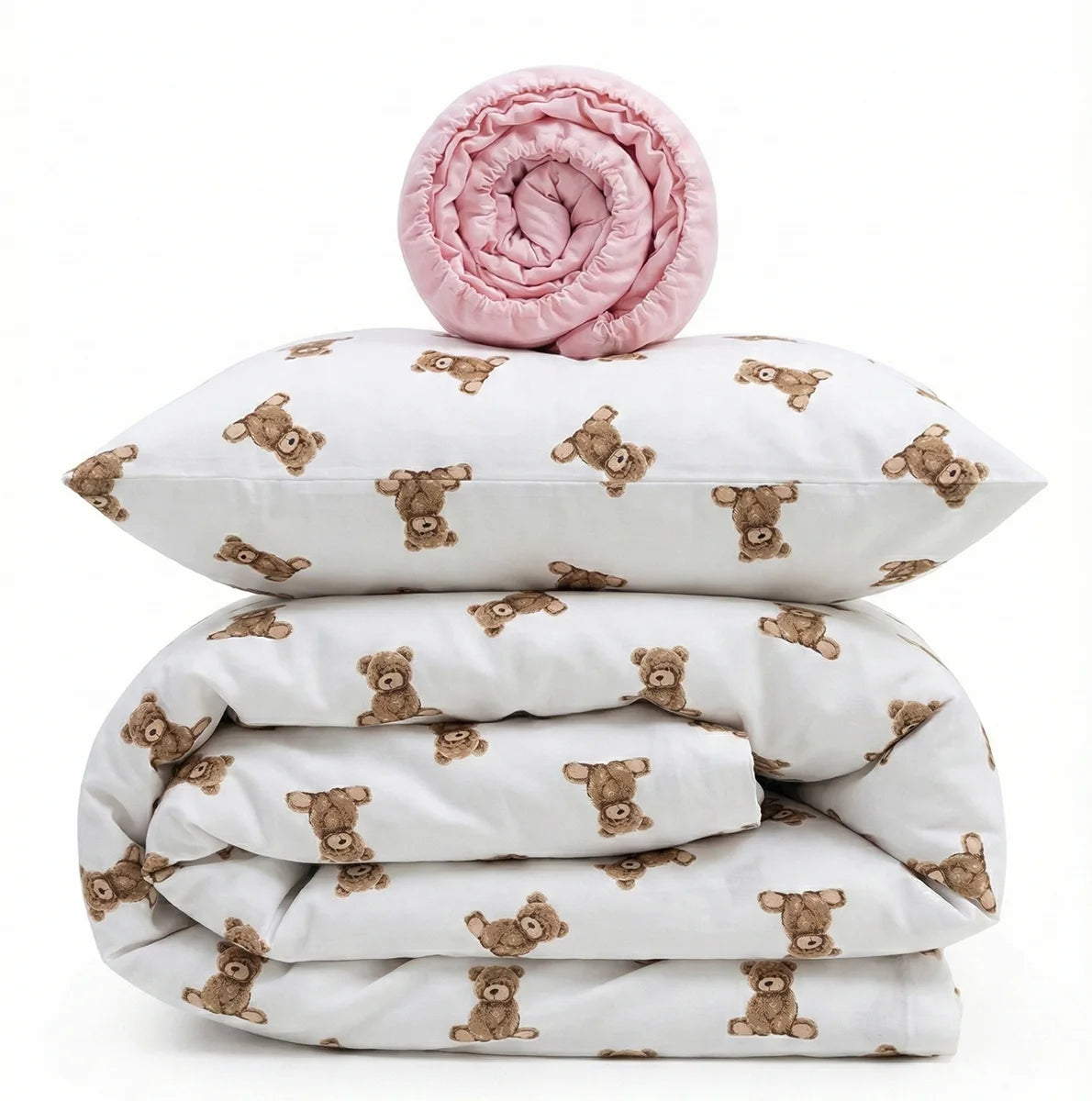 Teddy Pink Print Satin&Poplin Crib Bedding Set