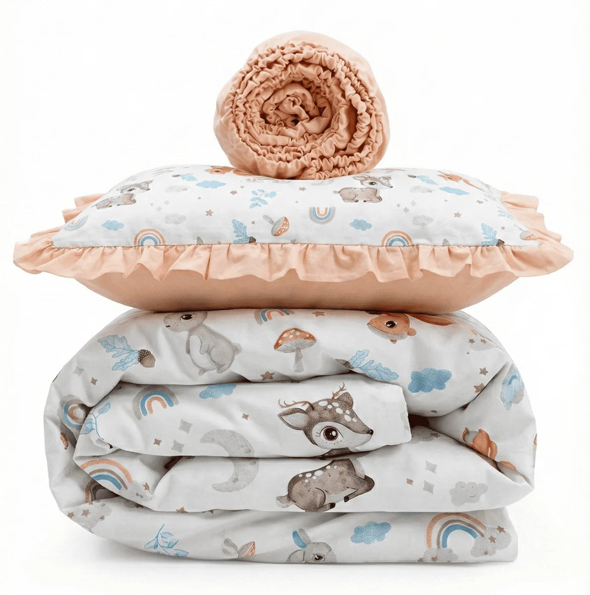 Squirrel Print Satin&Poplin Crib Bedding Set