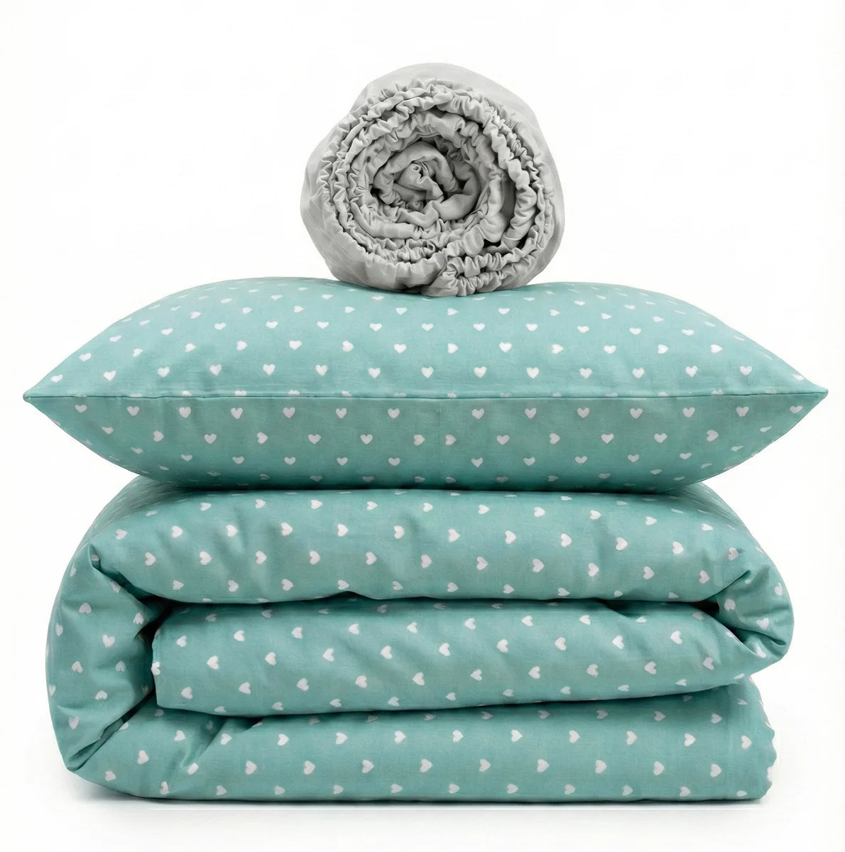 Green Hearts Print Satin&Poplin Crib Bedding Set
