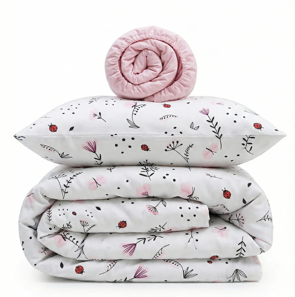 Pink Flowers Print Poplin Crib Bedding Set
