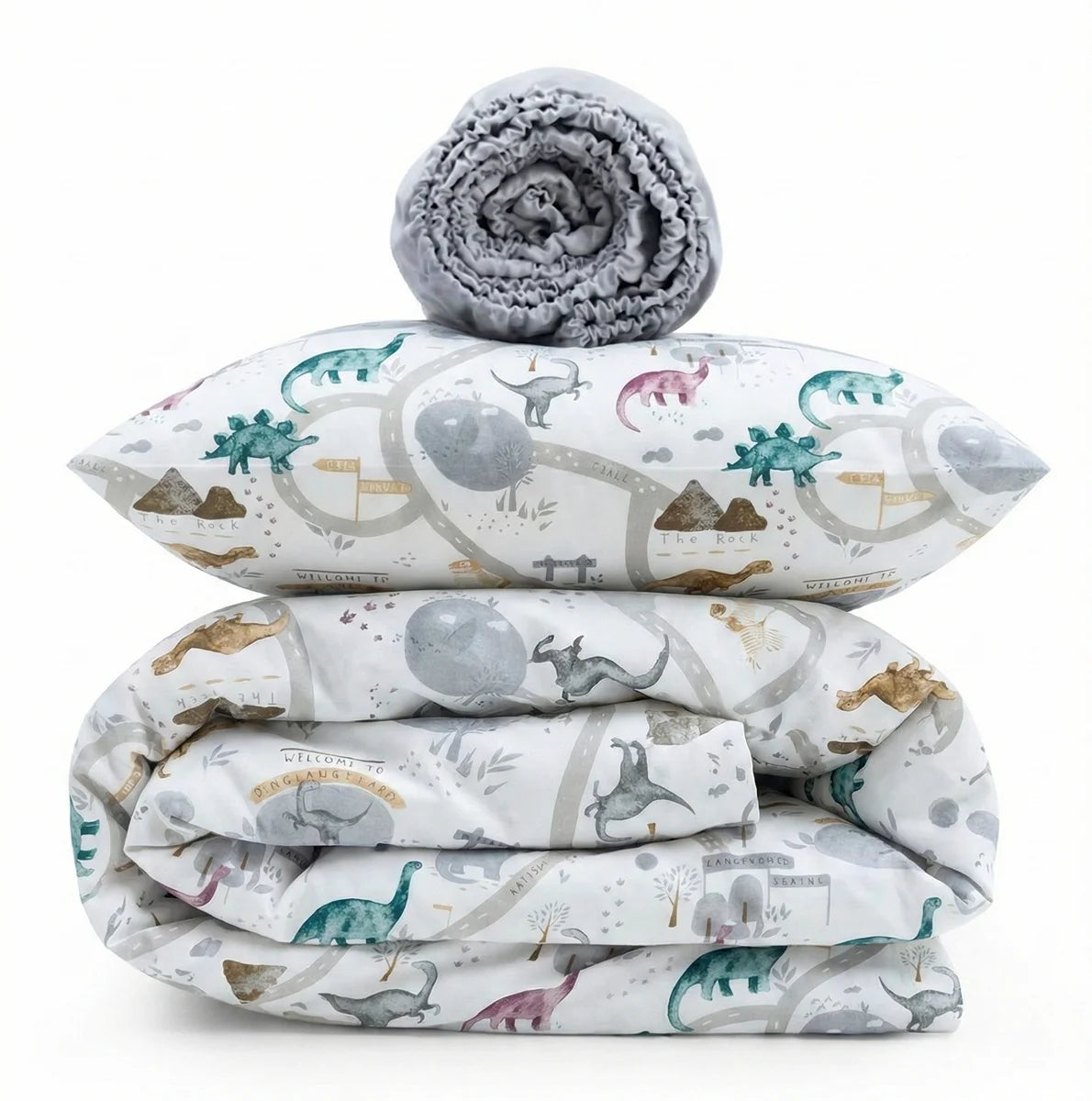 Dino Print Satin&Poplin Crib Bedding Set
