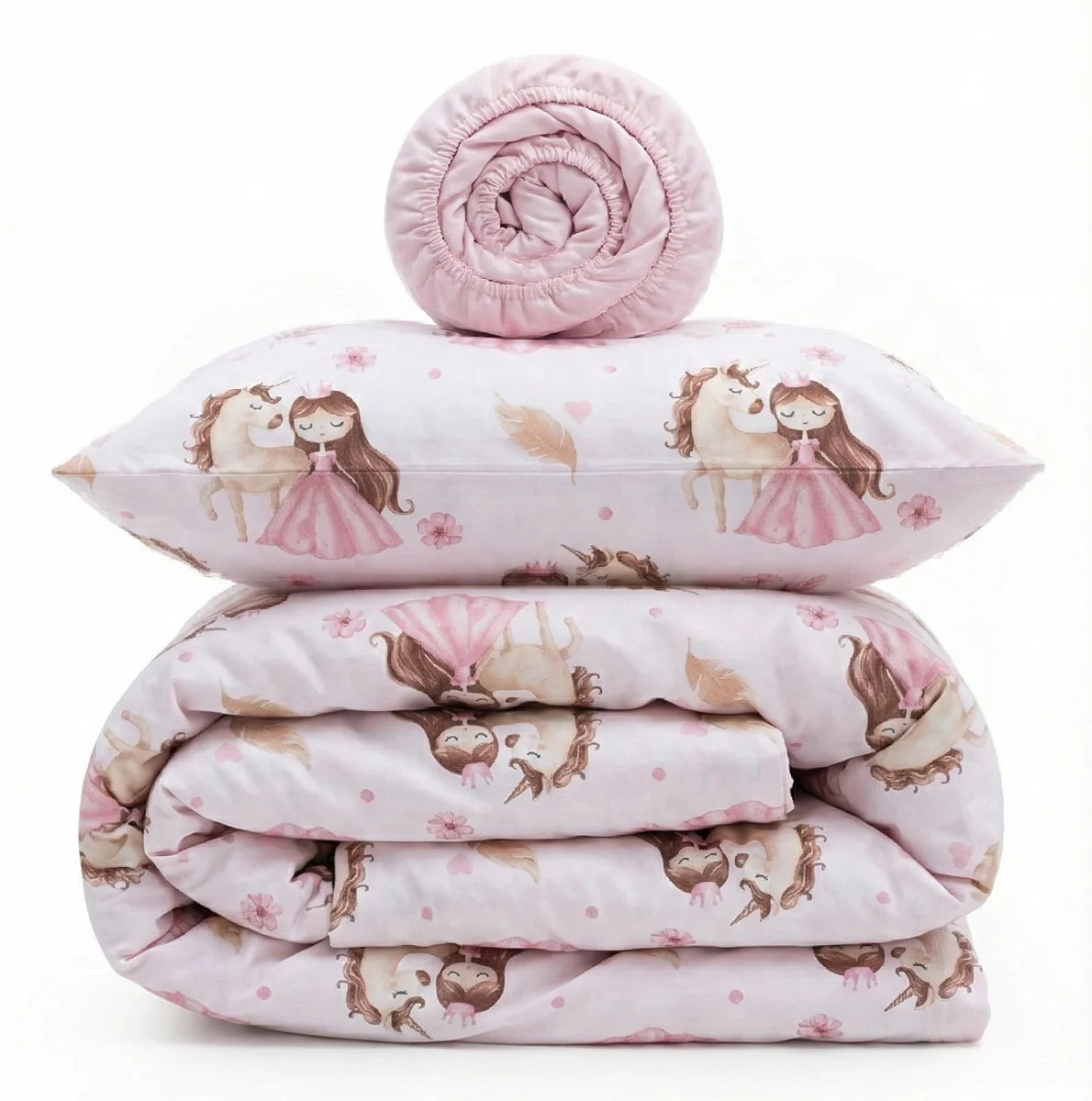 Princess Print Satin & Cotton Crib Bedding Set (Pink)