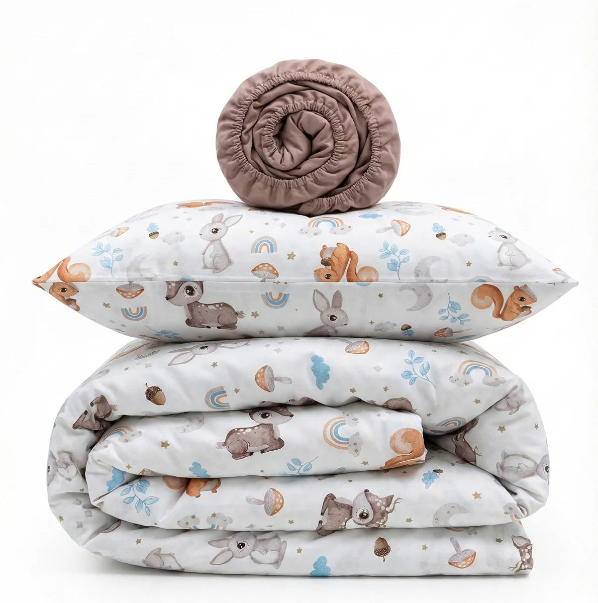 Squirrel Print Satin Crib Bedding Set