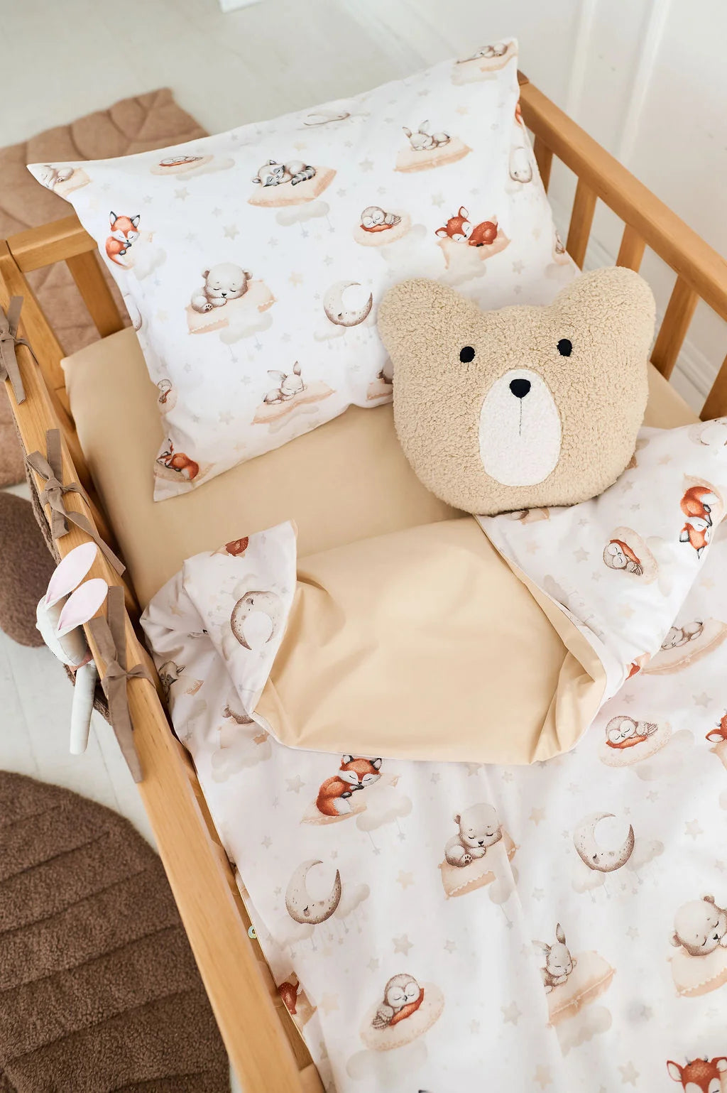 Sleepy Fox Print Poplin Crib Bedding Set