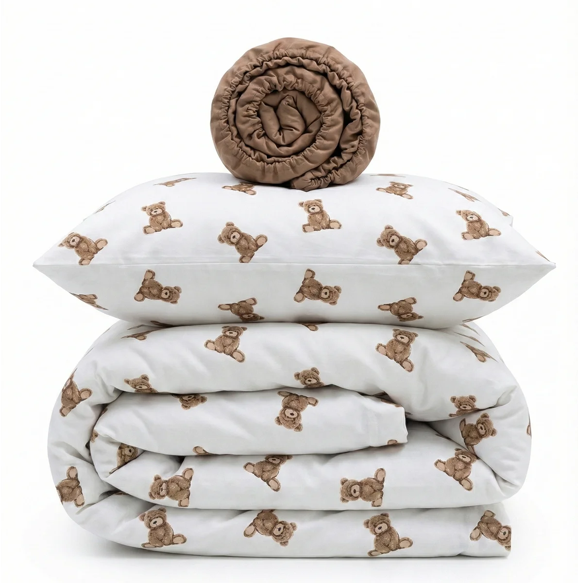 Teddy Print Satin&Poplin Crib Bedding Set