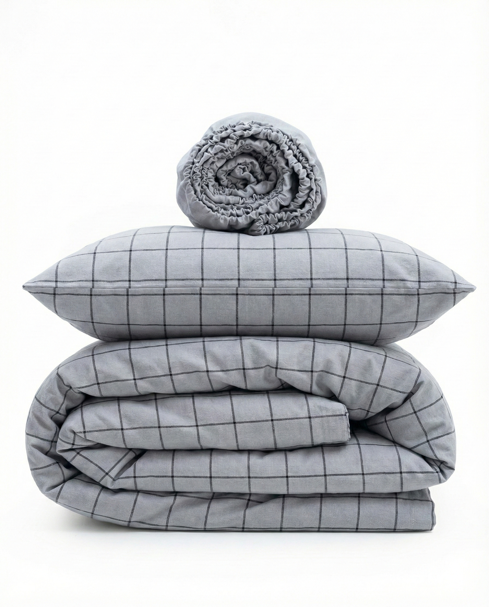 Grey Grid Washed Cotton Plaid Crib Bedding Set